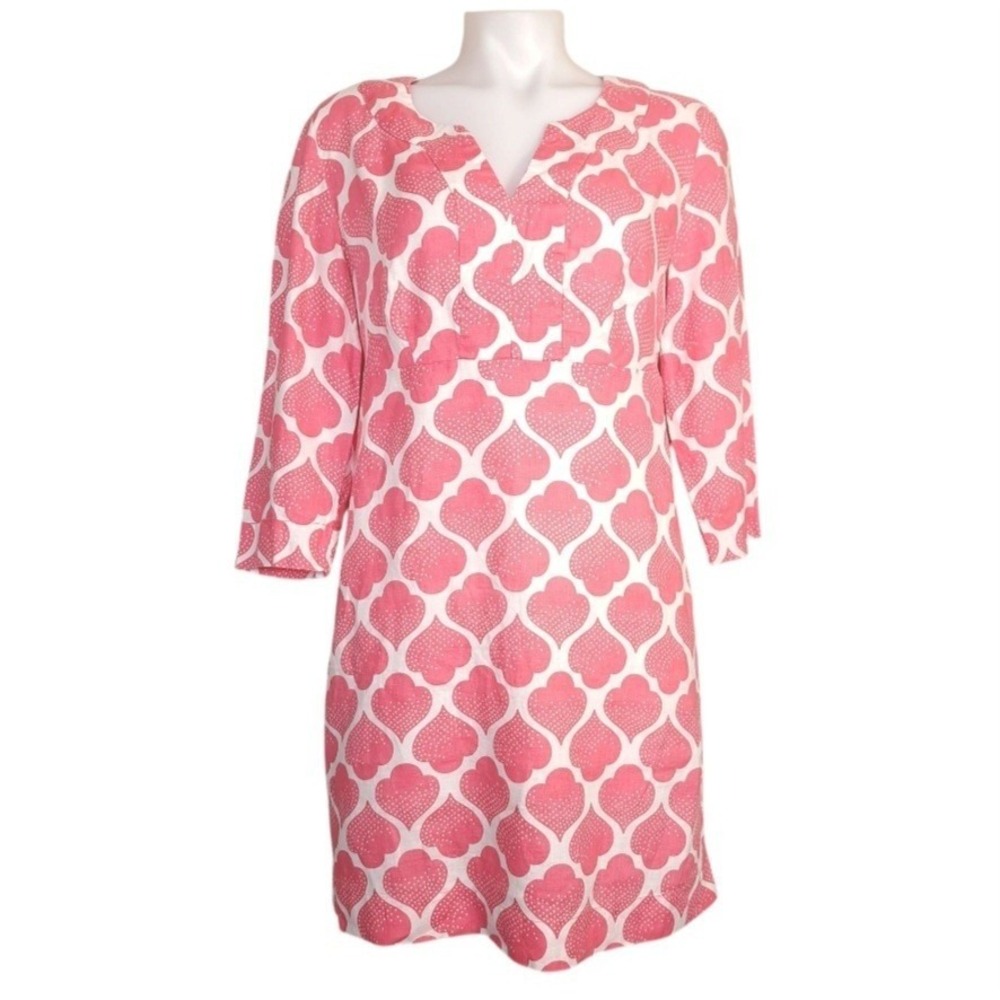 Anthropologie Boden Women's Dress/Tunic 8R Pink/White 100% Linen Zipper Pullover